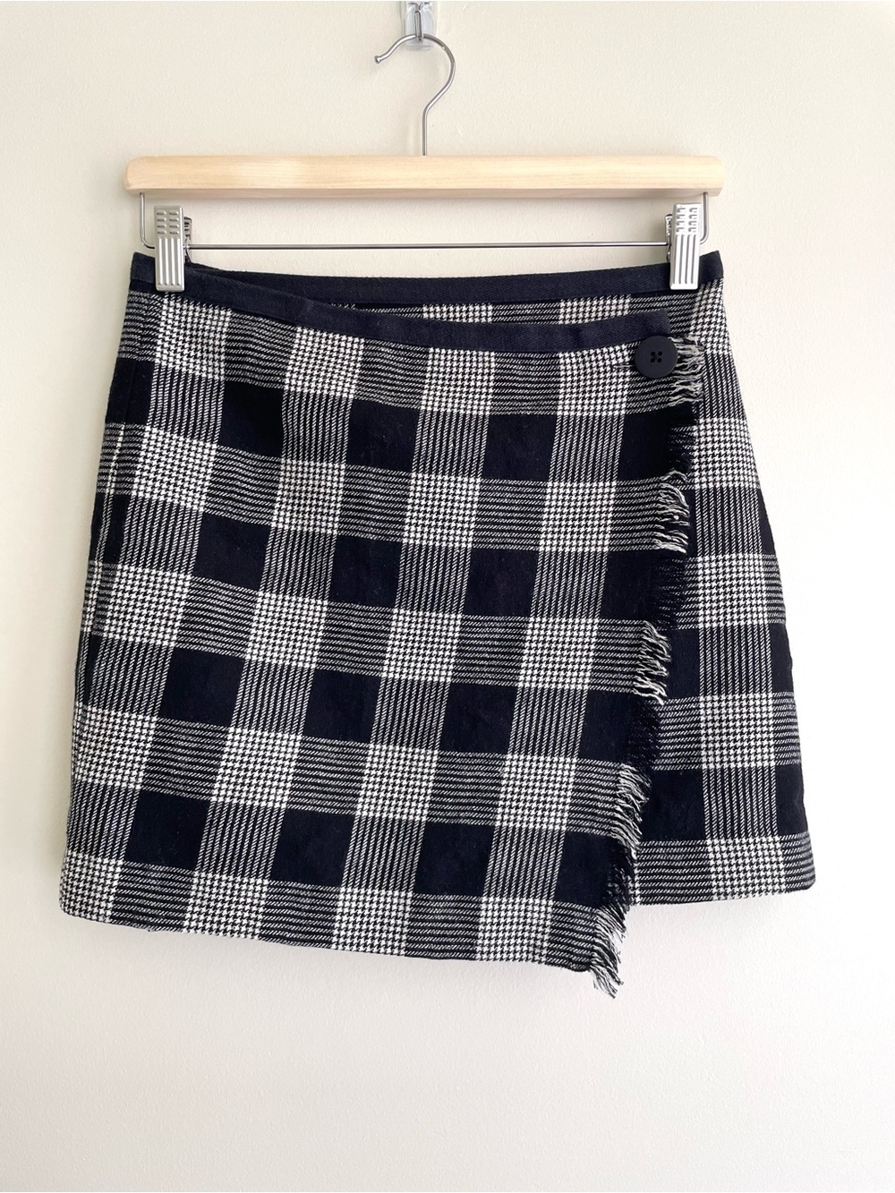 Madewell Black and White Indie Sleaze Plaid Wrap Mini Skirt